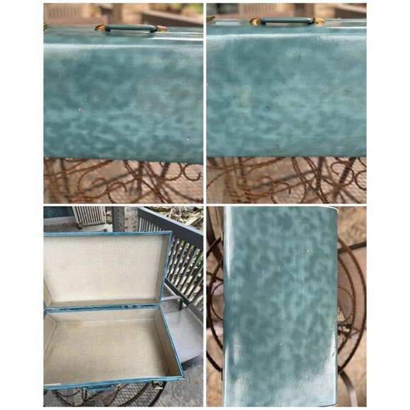 1950s hard shell suitcases in blue marble color three pieces - Picture 7 of 10